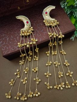 Sanjog - Gold Plated Pachi Kundan Kashmiri Ghungaroo Red Drop Earrings