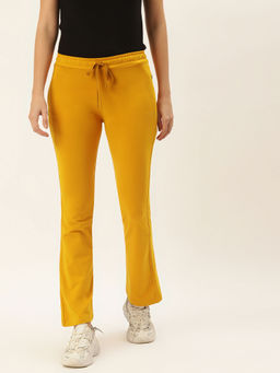 Femea - Women Mustard Solid Bootcut Fit Track Pants