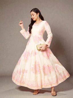 Ahalyaa - Women Peach Floral Printed Maxi Dress