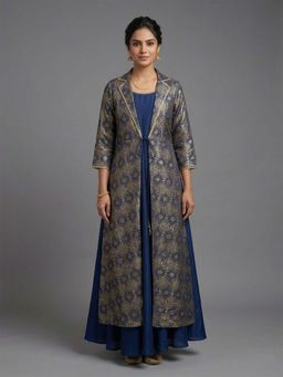 Ahalyaa - Women Navy Blue Woven Maxi Dress
