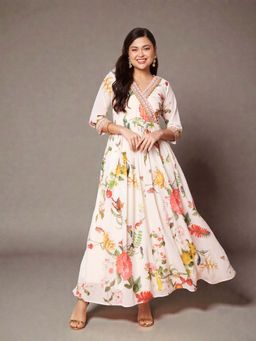 Ahalyaa - Women Off White Floral Printed Maxi Dress