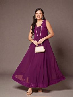 Ahalyaa - Women Purple Embroidered Sequined Maxi Dress