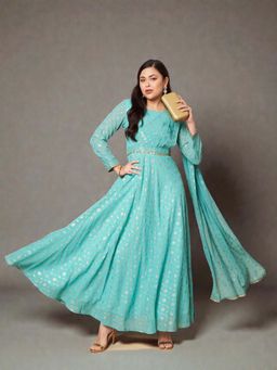 Ahalyaa - Women Blue Printed Maxi Dress