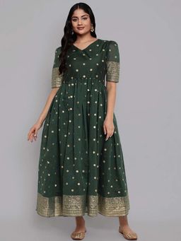 Ahalyaa - Women Green Printed Woven Maxi Dress