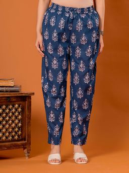 ARAMYA - Women Navy Blue Soft Cotton Butta Printed Pant