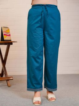 ARAMYA - Women Blue Soft Cotton Solid Pant