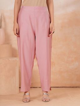 ARAMYA - Women Pink Soft Cotton Solid Pant