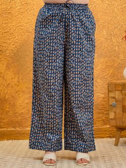 ARAMYA - Women Indigo Soft Cotton Geometric Printed Palazzo
