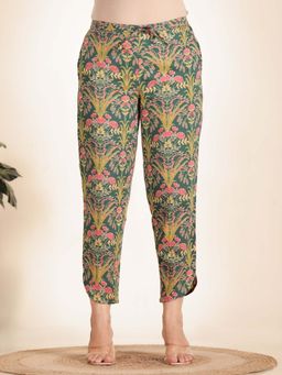 ARAMYA - Women Green Soft Cotton Floral Printed Pant