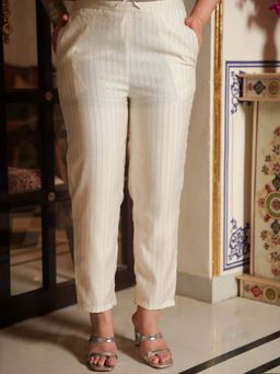 ARAMYA - Women Off White Roman Silk Gold Foil Printed Pant