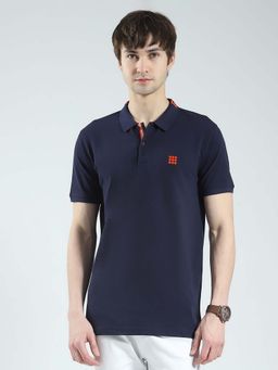 Rock.it - Men Navy Blue Collar Neck Half Sleeves Polo T-Shirt
