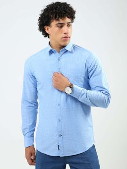 Monte Carlo - Men Blue Collar Neck Full Sleeves Shirt
