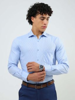 Monte Carlo - Men Blue Collar Neck Full Sleeves Formal Shirt
