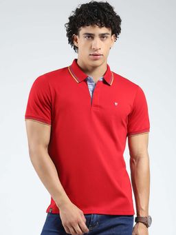 Monte Carlo - Men Red Collar Neck Half Sleeves Polo T-Shirt