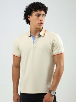 Monte Carlo - Men Beige Collar Neck Half Sleeves Polo T-Shirt