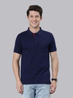 Classic Polo - Men Navy Blue Collar Neck Half Sleeves Polo T-Shirt