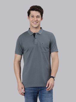 Classic Polo - Men Grey Collar Neck Half Sleeves Polo T-Shirt