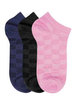 NEXT2SKIN - N2S Women's Low Ankle Length Check Pattern Cotton Socks (Pack of 3) - Multi-Color