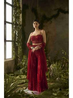PARUL GANDHI - Rouge Red Embellished Co-Ord Set