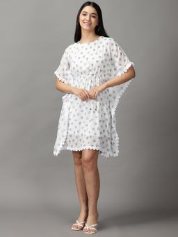 SHOWOFF - Womens Kaftan White Printed Dress