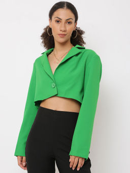 Missguided - Green Shoulder Pad Cropped Blazer