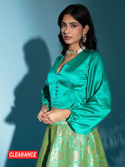 Gajra Gang - Dreamy Drapes Dark Green Modal Satin Corset Top GGTOP11