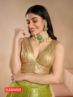 Gajra Gang - Vintage Rani Gold Shimmer Textured Blouse GGBL16