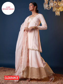 Gajra Gang - Golabar Peach Zardosi Work Kurta, Palazzo & Dupatta GGSKD100 (Set of 4)