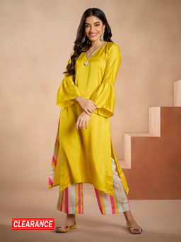 Gajra Gang - Golabar Mustard Embellished V Neck Kurta GGKUR27