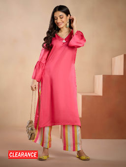 Gajra Gang - Golabar Pink Embellished V Neck Kurta GGKUR27