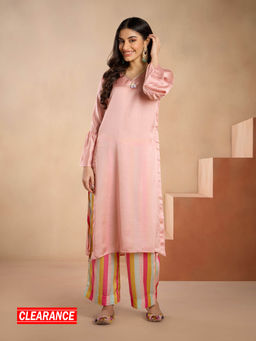 Gajra Gang - Golabar Peach Embellished V Neck Kurta GGKUR27
