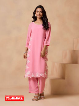 Gajra Gang - Lavendare Coral Floral Embroidered Co-ord Set GGSKD111 (Set of 3)