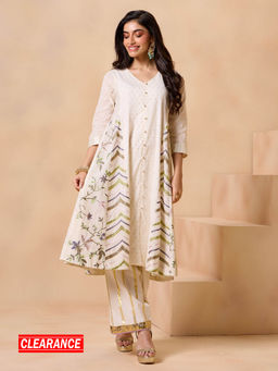 Gajra Gang - Lavendare Off White Front Slit Kurta and Pant GGSKD113 (Set of 2)