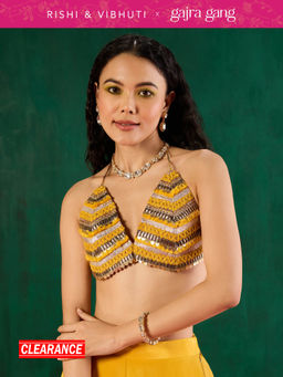 Gajra Gang - Rishi Vibhuti Yellow chevron Pattern V-neck Blouse GGRVBL01