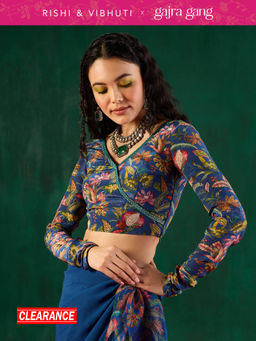 Gajra Gang - Rishi Vibhuti Blue Full Sleeves front overlap Blouse GGRVBL04