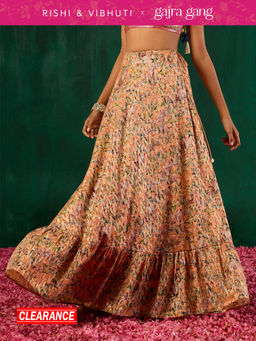 Gajra Gang - Rishi Vibhuti Orange Printed Tiered Ethnic Skirt GGRVSKT01