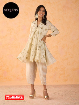 Gajra Gang - A Pickled Jar Beige Embellished Short Anarkali Co-ord Set (Set of 2) GGPJSKD02