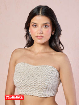 Gajra Gang - Diamonds & Pearls Off White Pearl Embellished Bandeau Stitched Blouse