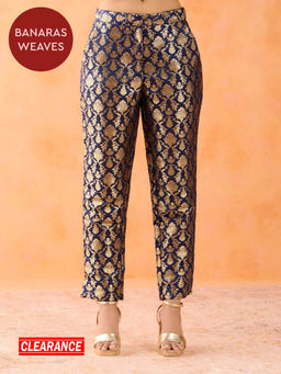 Gajra Gang - Banaras Brocade Navy Blue Slim Fit Pant GBBBTM01