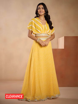 Gajra Gang - Rangeen Gypsy Yellow Zari Work Blouson Skirt (Set of 3) GGLEH56