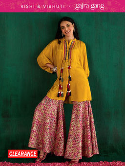 Gajra Gang - Rishi Vibhuti Yellow Signature Printed Boho Tassel Embellished Kurta GGRVKUR01