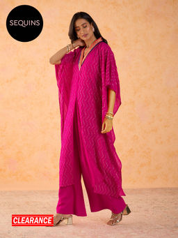 Gajra Gang - a Pickled Jar Pink Embellished Dew Drop Print Front Slit Kaftan (Set of 3) GGPJSKD05