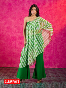 Gajra Gang - Frida Farida Green Georgette Leheriya Fringed Fusion Cape Pant Set GGFFSKD01