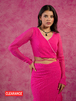 Gajra Gang - Frida Farida Pink Georgette Leheriya Wrap Blouse GGFFBL05