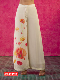 Gajra Gang - Frida Farida Off White Crepe Poppy Print Pants GGFFBTM04