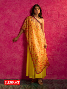 Gajra Gang - Frida Farida Yellow Crepe Poppy Print Maxi Dress Set GGFFDRS02
