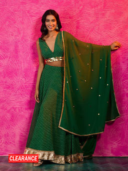 Gajra Gang - Frida Farida Green Georgette Leheriya Coin Lehenga GGFFSKD12 (Set of 3)