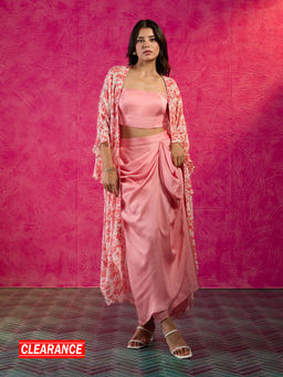 Gajra Gang - Frida Farida Pink Blended Fabric Embroidered Fusion Sarong GGFFSKD13 (Set of 3)