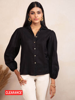 RSVP by Nykaa Fashion - Black Solid Lace Trim Full Sleeves Shirt
