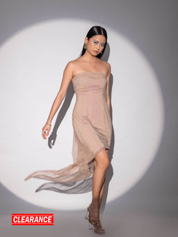 RSVP by Nykaa Fashion - Beige Sequined Strapless Midi Dress